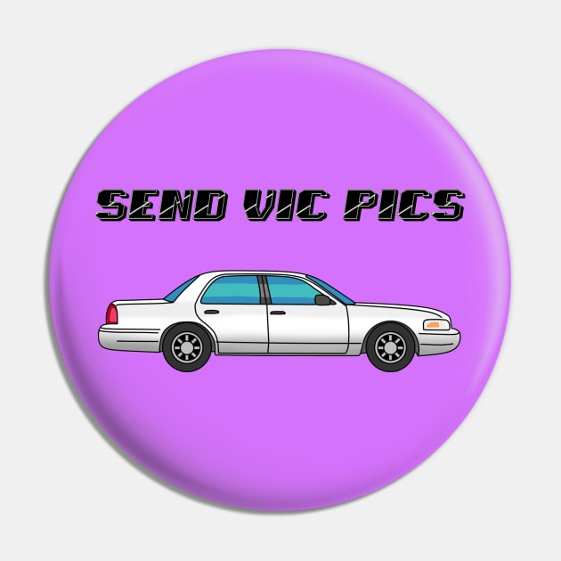 Humorous "Send Vic Pics" Wordplay Pin by CunninghamCreative