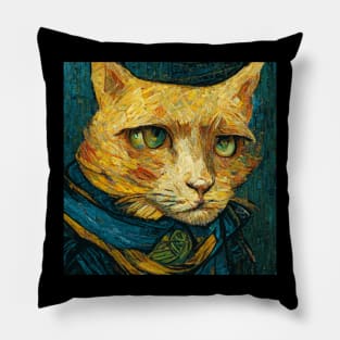 funny portrait cat van gogh style Pillow