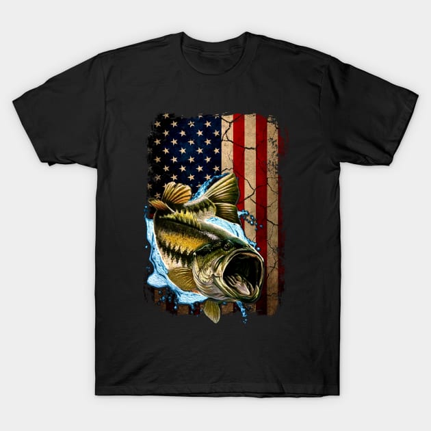 Funny Dad American Flag Fishing Hunting Kids T-Shirt