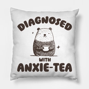 Diagnosed With Anxie-Tea, Funny Anxiety Shirt, Anxious T Shirt, Dumb Y2k Shirt, Stupid Bear Shirt, Cartoon Tee, Silly Retro Meme Pillow