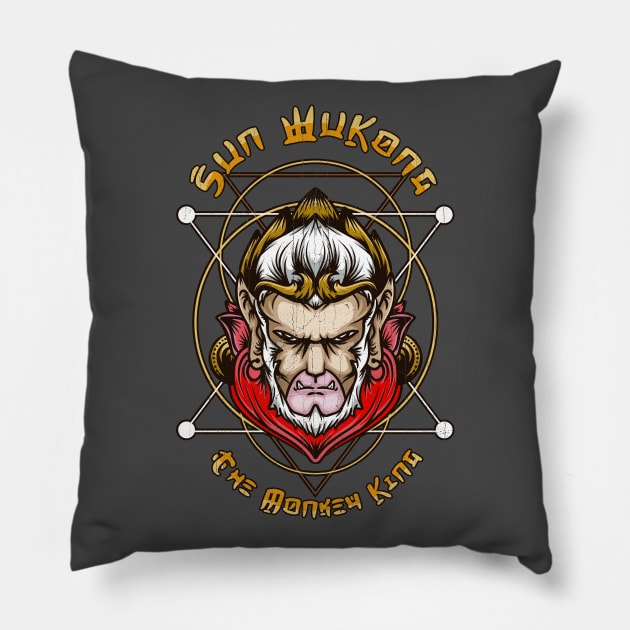 Sun Wukong Monkey King Chinese Myth for Wuxia Kung Fu Fans Pillow by KennefRiggles