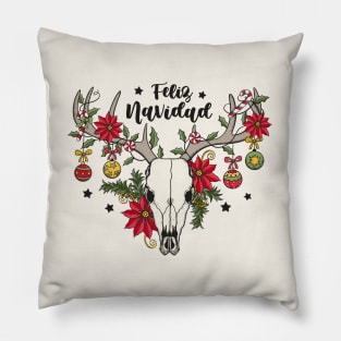 Feliz Navidad Skull Christmas Pillow