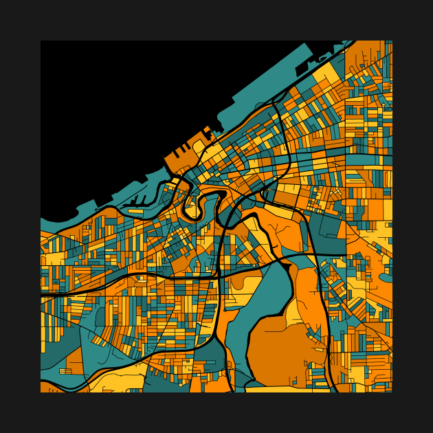 Cleveland Map Pattern in Orange & Teal by PatternMaps