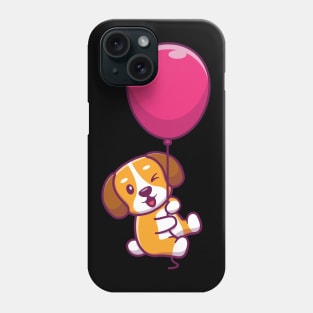 Cute dog floating with ballon Phone Case