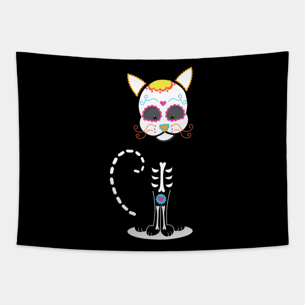 Black Cat Sugar Skull Costume Mexico Black Cat Sugar Tapestry