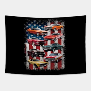 Classic Muscle Car American Flag Patriotic Tapestry