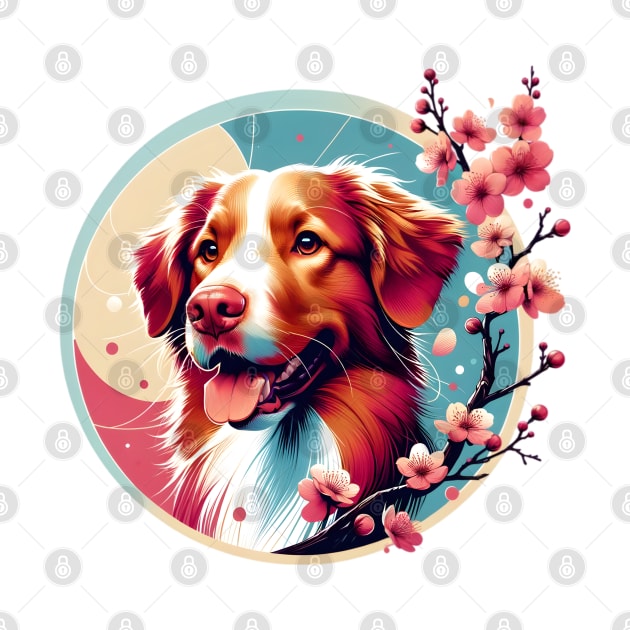 Nova Scotia Duck Tolling Retriever Amidst Spring Cherry Blossoms by ArtRUs