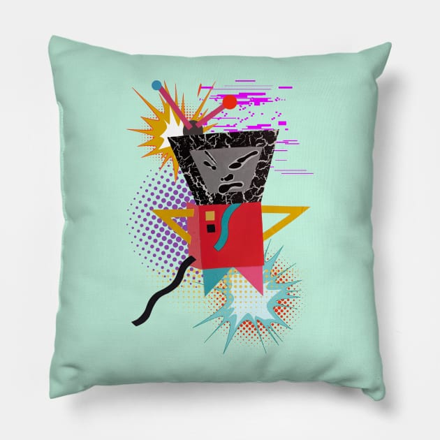 ROBOTS CRABBY MR TV ROBOT ZAP GOLD Memphis Post Modern Pop Style Pillow by SwagOMart