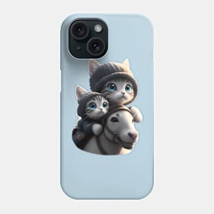 Cat & Kitten's fast ride on the horse - A feline adventure Phone Case