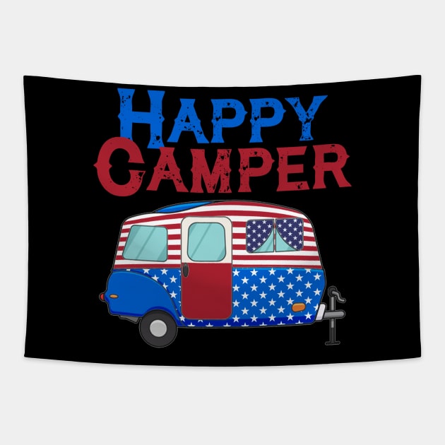 USA Happy Camper US Flag Patriotic 4th Of July America Crew T-Shirt Tapestry by Kaileymahoney