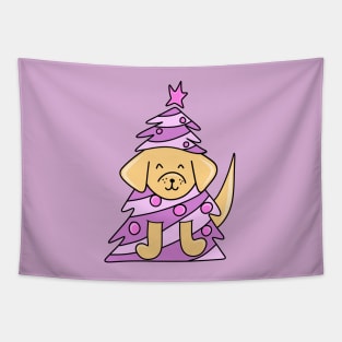 Cute Dog in a Pink Christmas Tree with Ornaments, made by EndlessEmporium Tapestry