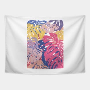 Abstract Colorful Monstera Leaves 20 Tapestry