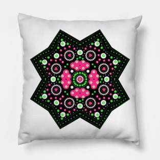 Eight-Pointed Mandala Green-Pink-White Pillow