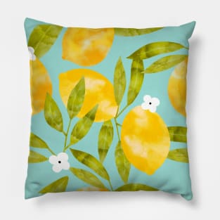 Watercolor Lemons with White Flower Pillow