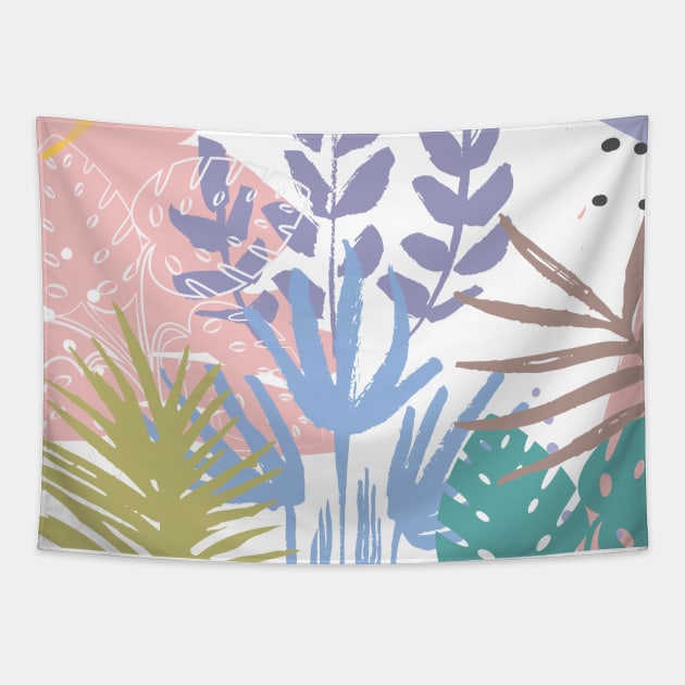 Tropical Pastel Abstract Botanical Tapestry by Printable Pretty