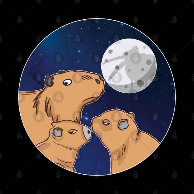 Three Capybara Moon Funny Pelican Capybara Wolf meme by alltheprints