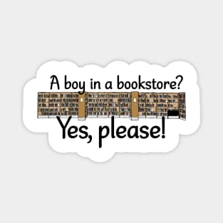 A boy in a bookstore? Yes, please! (logo on front for t-shirt) Magnet