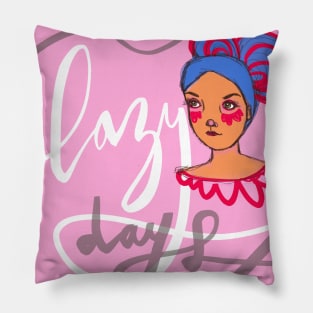 Lazy Days: Relaxing Sunday Girl Portrait Drawing Pillow