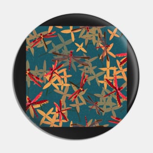 Thailand red dragonflies and ixora flowers on dark blue Pin