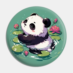 Cute Anime Panda Bear Bath With Water Lily Pin