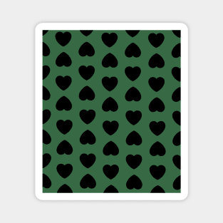 Black Hearts Pattern on a Green Background Magnet