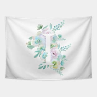 Botanical alphabet I green and purple flowers Tapestry