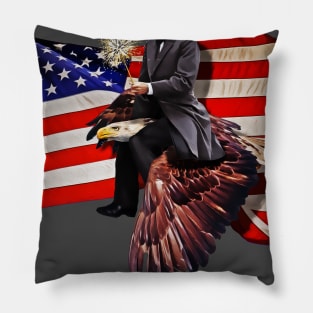 Abe Lincoln Riding Bald Eagle American Flag Pillow