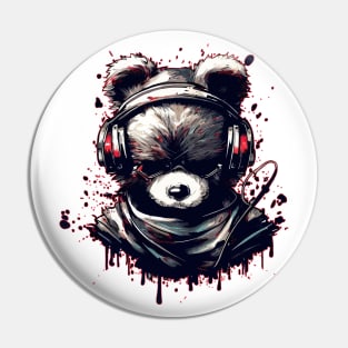 Ninja Bear In Headphones Japanese Anime Ink Splash Style Pin