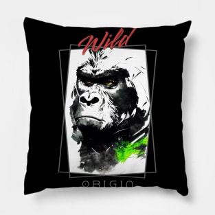 Gorilla Ape Wild Nature Free Spirit Art Brush Painting Pillow