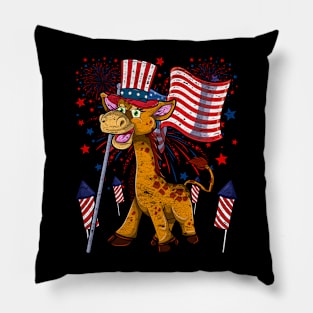 Cute Animal Giraffe Lover Patriotic American 4th Of July USA Pillow