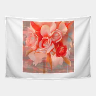 Cascading Coral Roses Tapestry