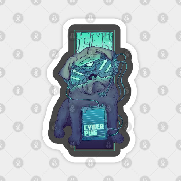 Cyber Pug Magnet by Jess Adams