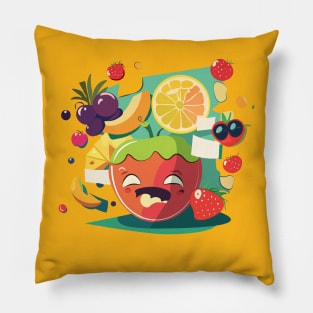 Abstract illustration of 50's style summer fruits on a yellow background Pillow