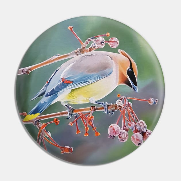 Cedar Waxwing with Crabapples - bird painting Pin by EmilyBickell