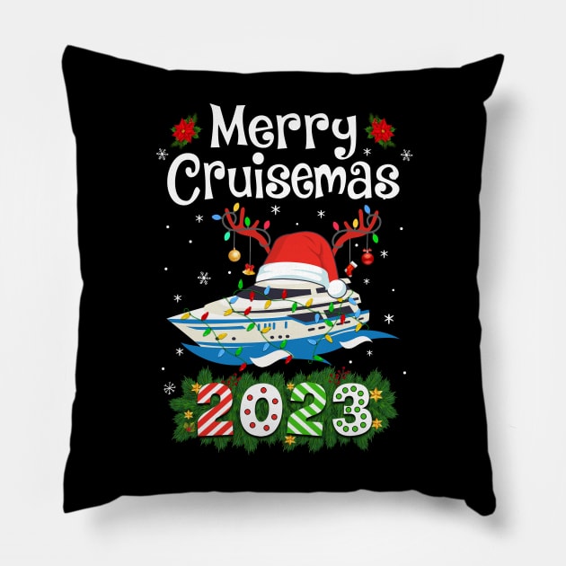 Merry Cruisemas 2023 Christmas Santa Reindeer Cruise Pillow by James Green