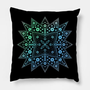 Starburst Gradient Mandala blue-green Pillow