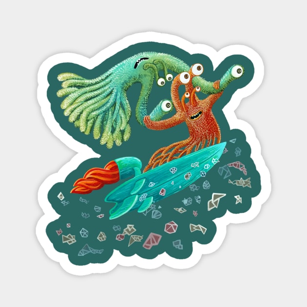 Surfing Monsters Magnet by ruta13art