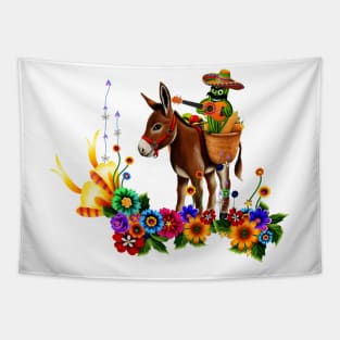 Funny mexican cactus with hat and donkey Tapestry