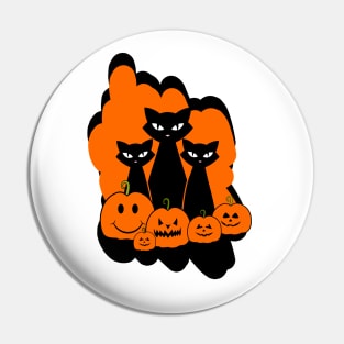 HAPPY Halloween Black Cats And Pumpkins Pin