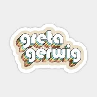 Greta Gerwig - Retro Rainbow Typography Faded Style Magnet