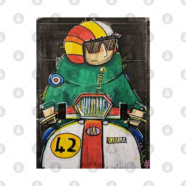 Retro Scooter, Classic Scooter, Scooterist, Scootering, Scooter Rider, Mod Art by Scooter Portraits