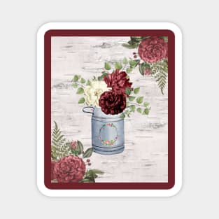 Milk Can with Burgundy flowers Magnet