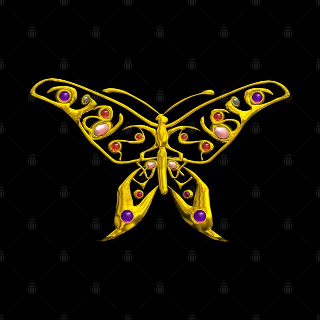 HYPER BUTTERFLY IN GOLD WITH GEMSTONES by BulganLumini