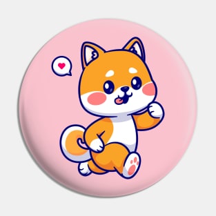 Cute Shiba Inu Dog Running Cartoon Pin