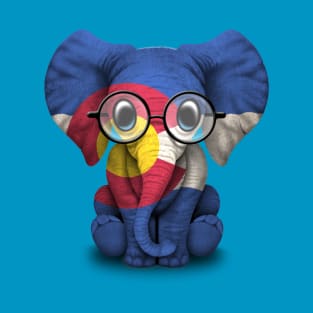 Baby Elephant with Glasses and Colorado Flag T-Shirt