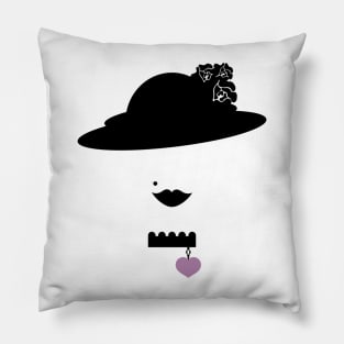 Vintage lady drawing with purple heart pendant Pillow