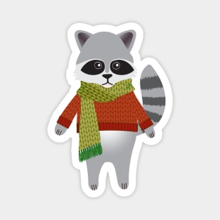 Woodland raccoon in a winter sweater and scarf Magnet