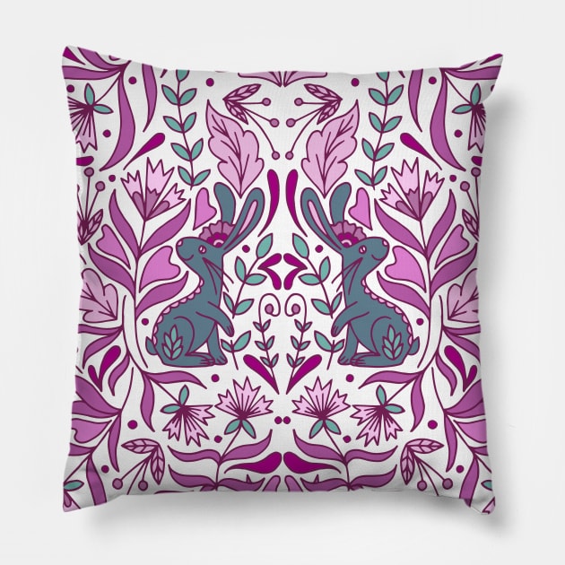 Scandinavian Folk Art Rabbit Pink Palette | Rabbit | Whimsical Pillow by HLeslie Design