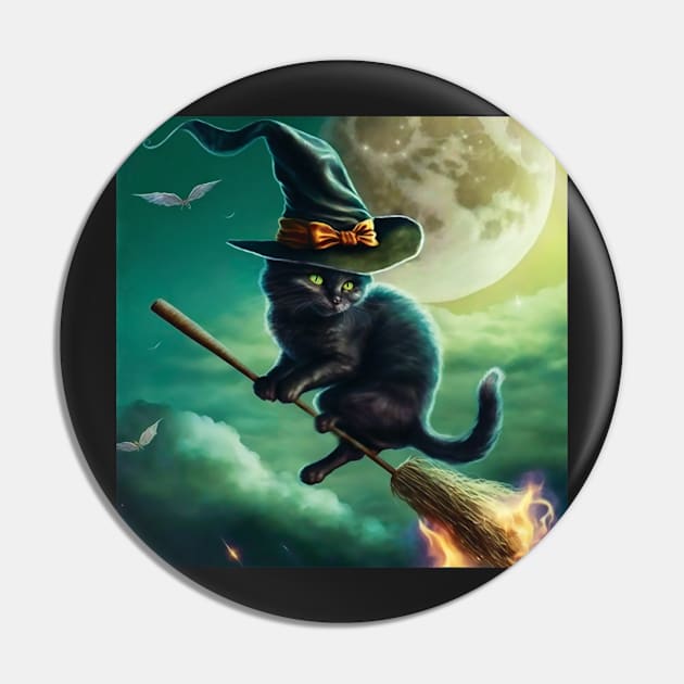 Magical Cat Flying on Her Broomstick Pin by MyMagicalPlace