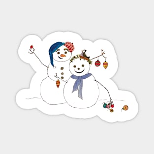 Snowman couple decorated for Christmas Magnet